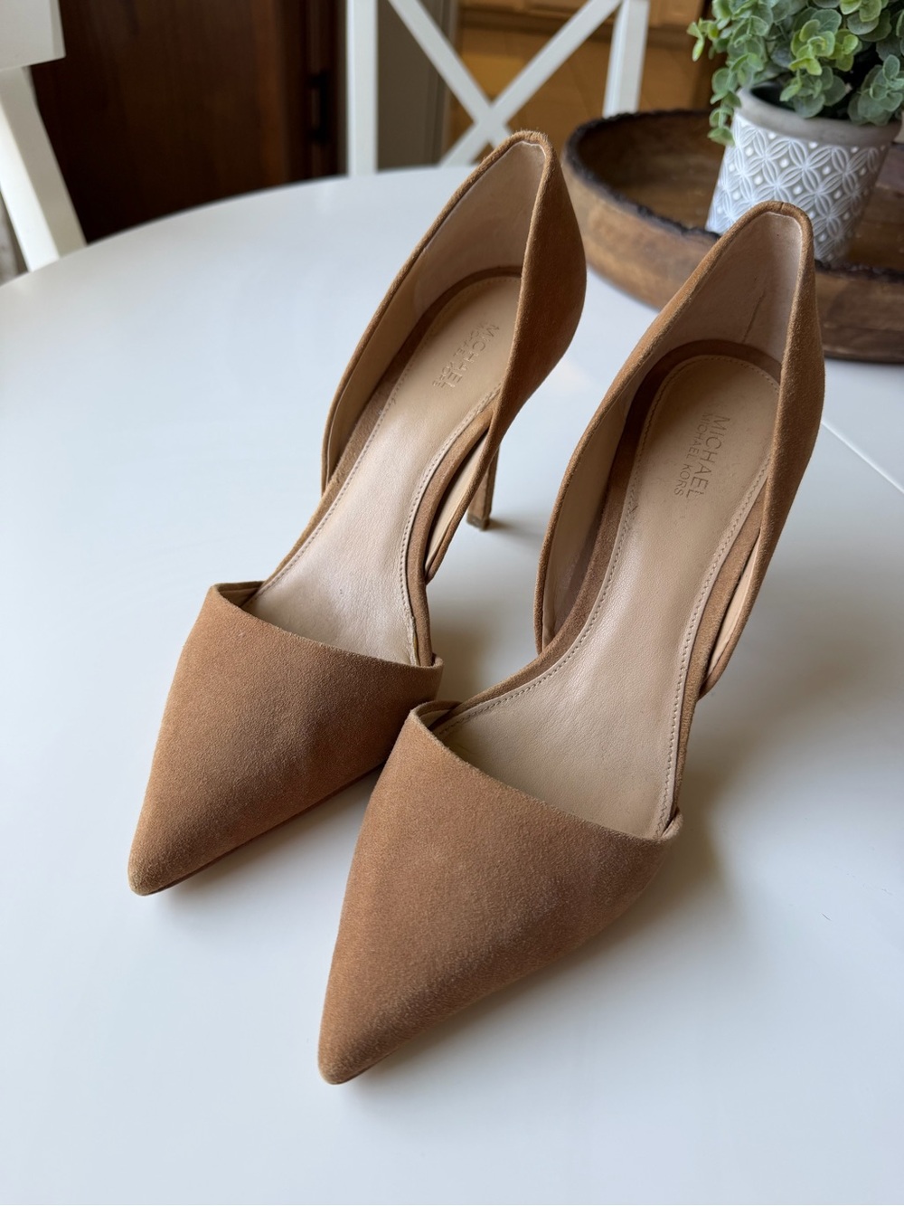 Michael Kors Cognac Suede D'Orsay Pointed-Toe Pumps